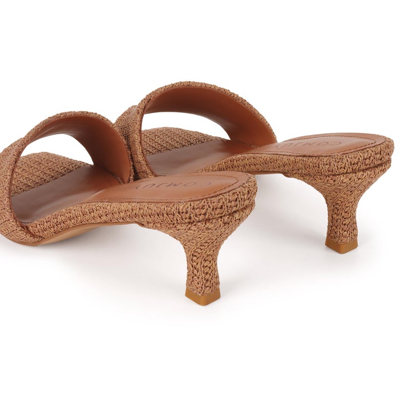 COMJUY Brown Comfortable Heels for Women 2 Inch Short Heels Raffia Sandals Heeled Beach Sandals Summer Vacation Shoes 8 - Image 4