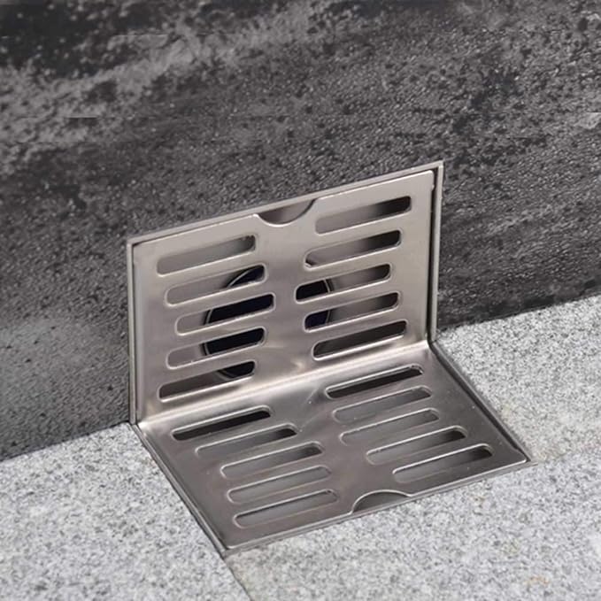 7 inch Outlet RoofBalconyTerraceBathroom Side Wall Corner Parapet Scupper L Shape Drain in ABS Stainless Steel 304 Grating 150mm x 150mm with HorizontalVertical Outlets