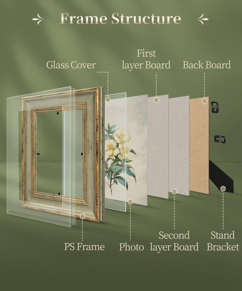 Afuly 5x7 Picture Frame Vintage Antique Photo Frame Retro Green Gold Picture Frames Home Decor for Wall Haning or Tabletop Display, Wedding Birthday Gifts for Mom Grandma Women - Image 5