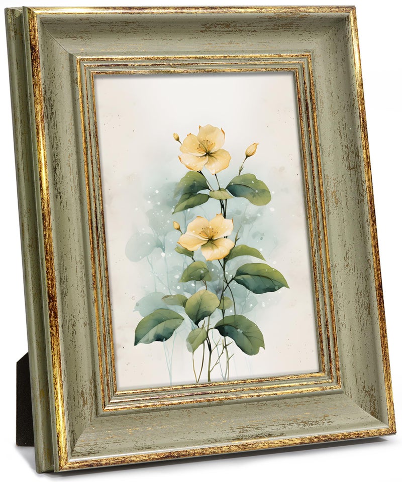 Afuly 5x7 Picture Frame Vintage Antique Photo Frame Retro Green Gold Picture Frames Home Decor for Wall Haning or Tabletop Display, Wedding Birthday Gifts for Mom Grandma Women - Image 1