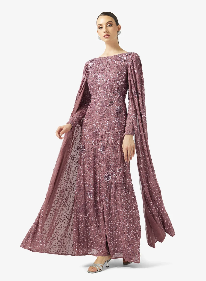 Embellished Boat Neck Sequin Maxi Dress