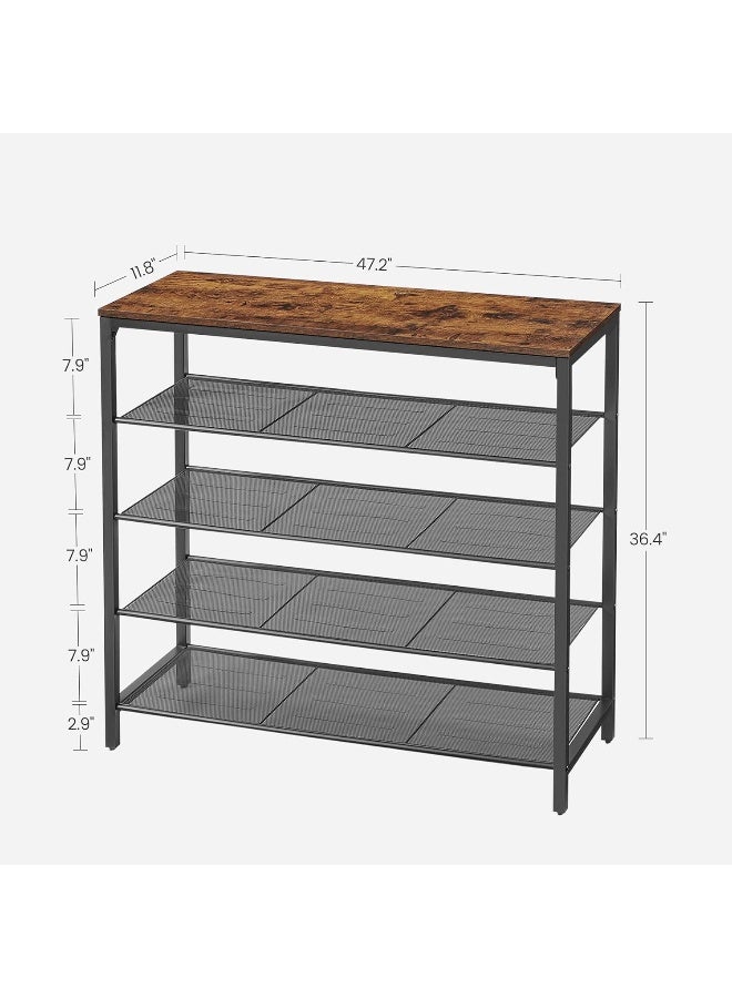 فاساجيل رف أحذية VASAGLE بخمس طبقات للcloset والمدخل، يتسع لـ 20–25 زوج أحذية، منظم أحذية كبير بأربع رفوف سلكية، 30 × 120 × 92.5 سم، بني عتيق وأسود - Image 5