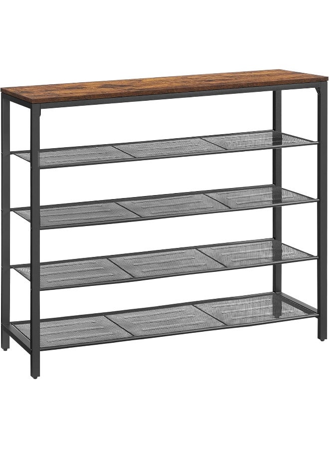 فاساجيل رف أحذية VASAGLE بخمس طبقات للcloset والمدخل، يتسع لـ 20–25 زوج أحذية، منظم أحذية كبير بأربع رفوف سلكية، 30 × 120 × 92.5 سم، بني عتيق وأسود - Image 2