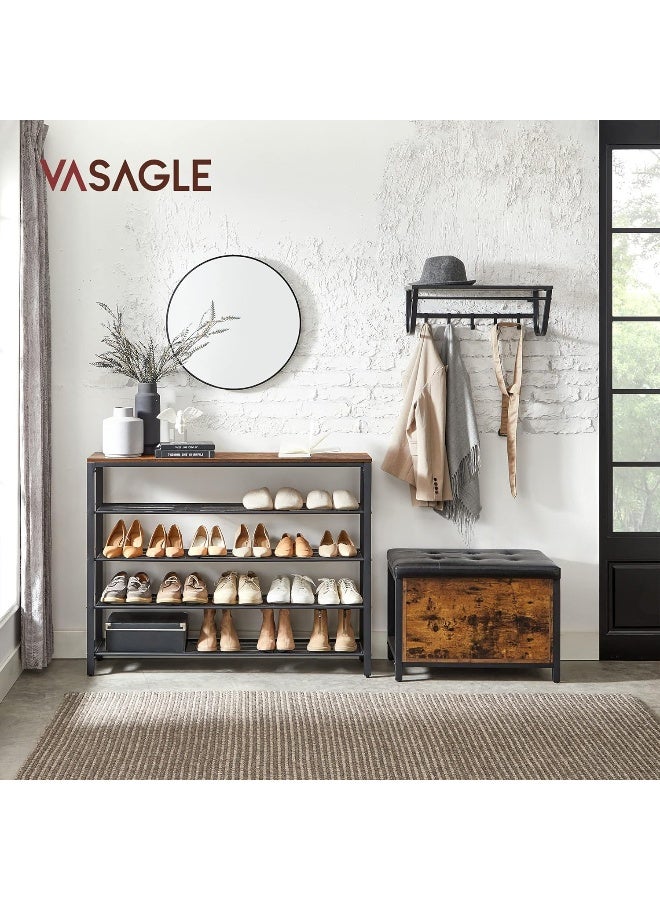 فاساجيل رف أحذية VASAGLE بخمس طبقات للcloset والمدخل، يتسع لـ 20–25 زوج أحذية، منظم أحذية كبير بأربع رفوف سلكية، 30 × 120 × 92.5 سم، بني عتيق وأسود - Image 1