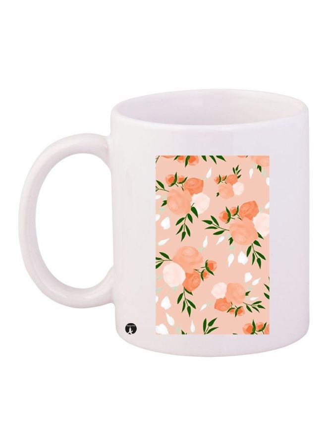 Floral Printed Coffee Mug White/Orange/Green 11ounce