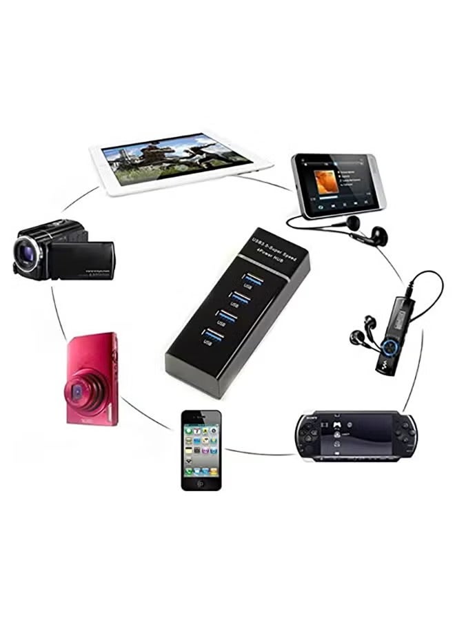 بروماس موزع USB 3.0 فائق السرعة بأربعة منافذ، أسود - Image 4