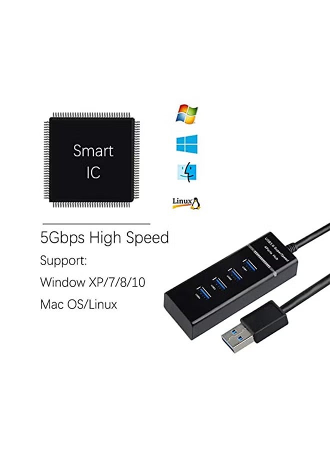 بروماس موزع USB 3.0 فائق السرعة بأربعة منافذ، أسود - Image 3