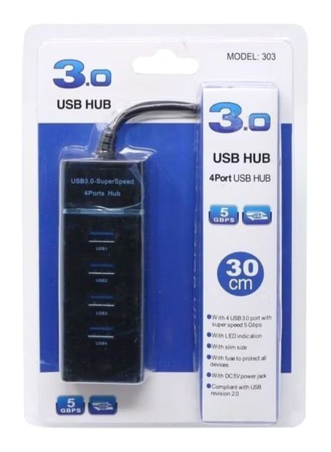 بروماس موزع USB 3.0 فائق السرعة بأربعة منافذ، أسود - Image 2