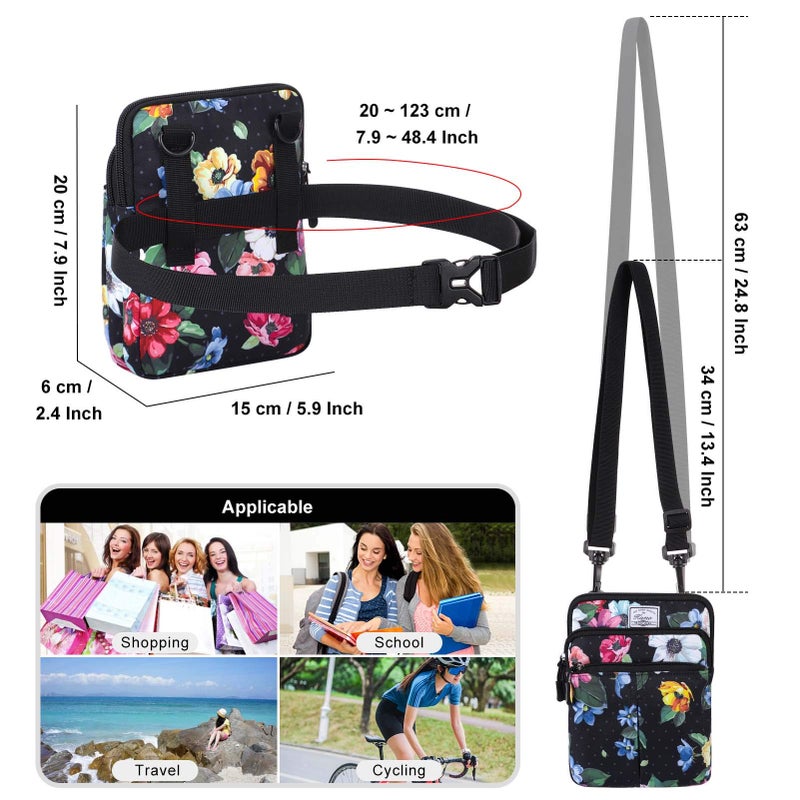 KAMO Multifunction Phone Bag One Shoulder Phone Waist Bag Diagonal Cross Bag Smart Phone Case Outdoor Bag Triple Zip Hipster Crossbody Purse for Women & Men - Image 3
