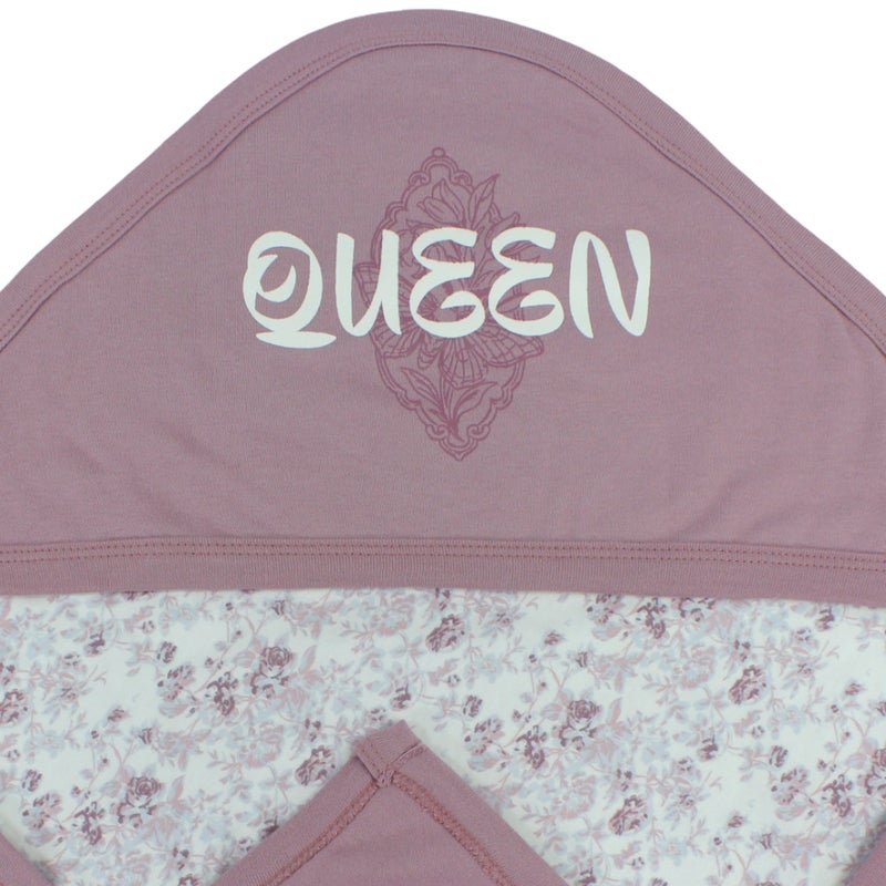Junior Cotton Baby Blanket – Cashmere & Off-White with Queen Floral Design - Image 2