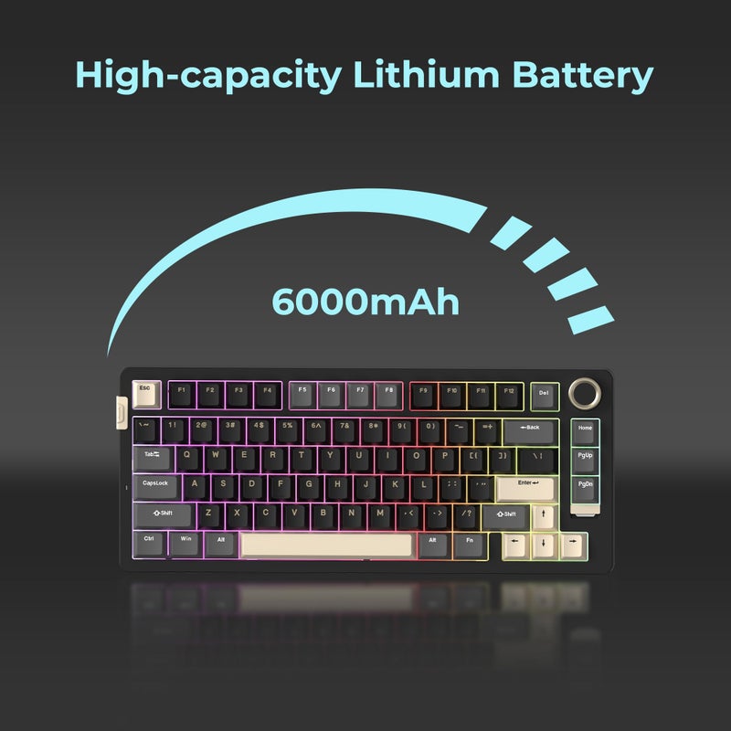 Rosewill Neon S75 Wireless Mechanical Gaming Keyboard, 80-Key Layout w/Volume Knob, Bluetooth / 2.4GHz / USB-C, Hot-Swappable Blue Switches, RGB Backlit, 6000mAh Battery, Windows & macOS, White - Image 5