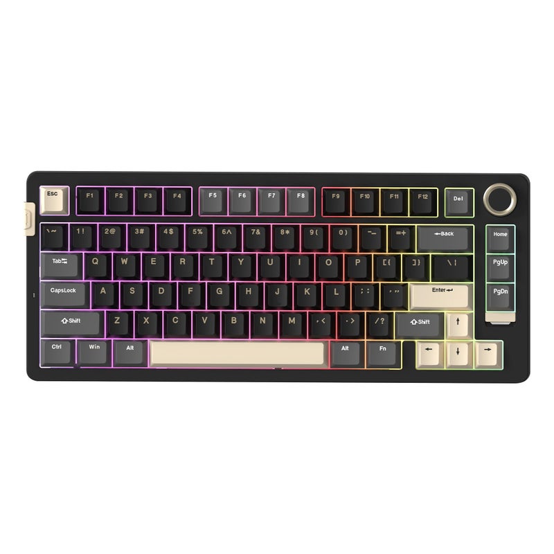 Rosewill Neon S75 Wireless Mechanical Gaming Keyboard, 80-Key Layout w/Volume Knob, Bluetooth / 2.4GHz / USB-C, Hot-Swappable Blue Switches, RGB Backlit, 6000mAh Battery, Windows & macOS, White - Image 1