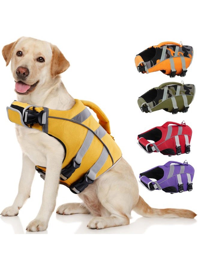 Dog Life Jacket With Reflective Stripes - Adjustable High Visibility Vest, Ripstop Lifesaver, Pet Preserver With High Flotation Swimsuit for Small, Medium and Large Dogs
