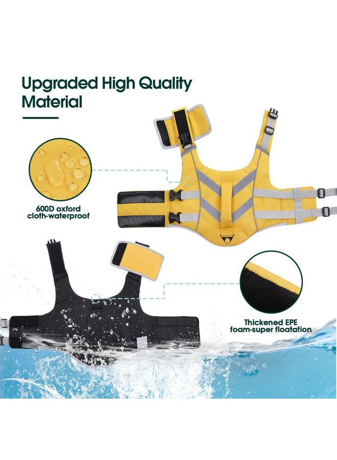 Dog Life Jacket With Reflective Stripes - Adjustable High Visibility Vest, Ripstop Lifesaver, Pet Preserver With High Flotation Swimsuit for Small, Medium and Large Dogs