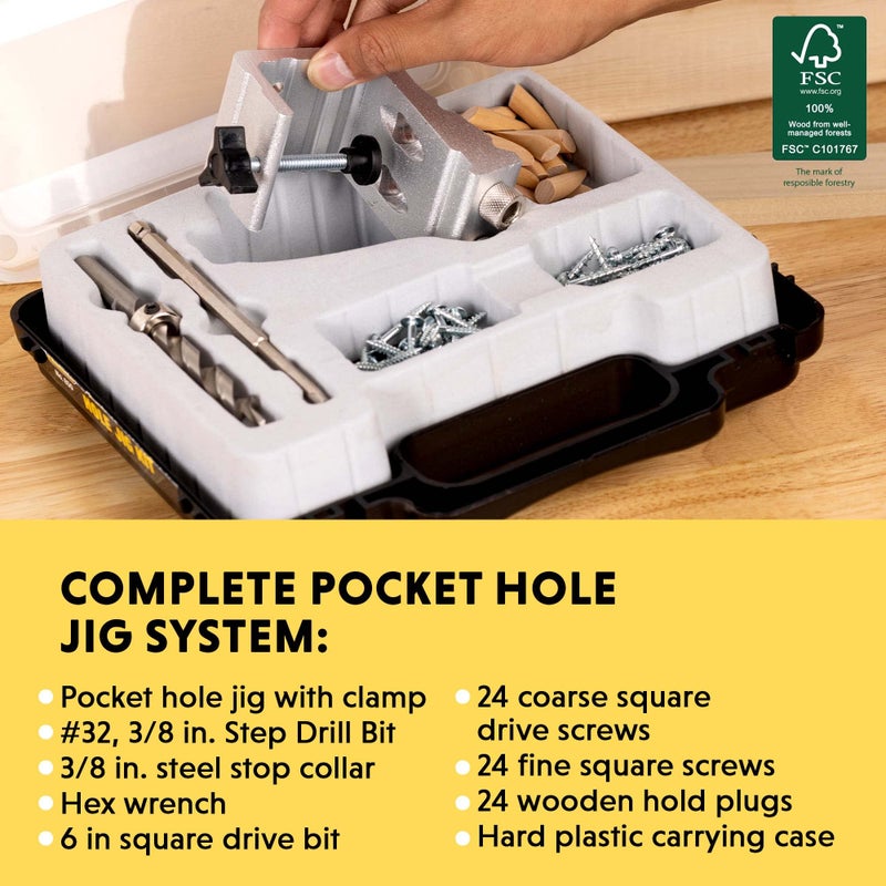 General Tools Woodworking Pocket Hole Jig Kit - All-In-One Aluminum Pocket System with Carrying Case - Image 3