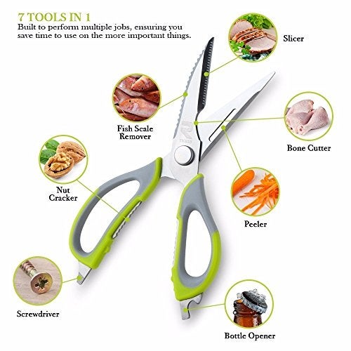 Xemz Multifunction Kitchen Food Scissors, Detachable Stainless Steel Heavy Duty Culinary Scissors, 7-in-1 Household Shears with Magnetic Holder, for Cut Poultry Meat Bone Vegetables Fruit Seafood (purple) - Image 2