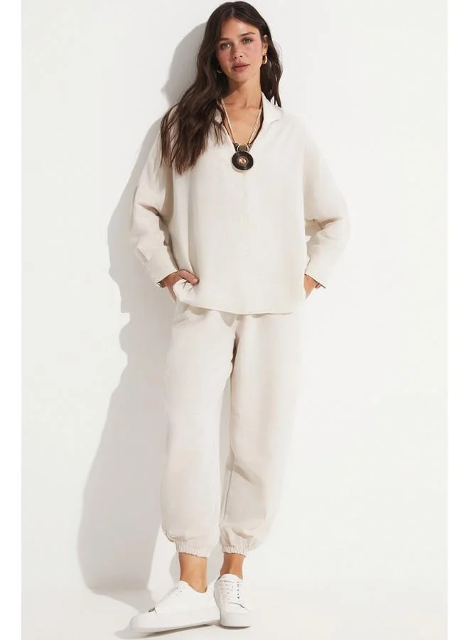 JUNE June Shirt Trousers Set Stone