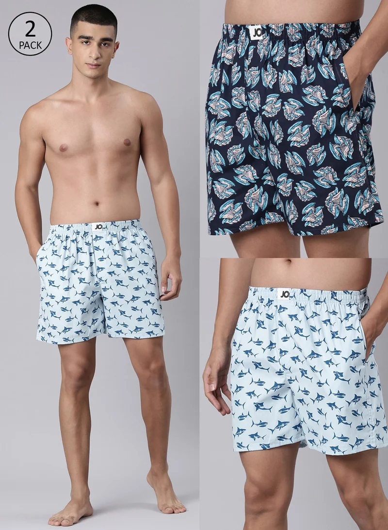 Joven Men Printed Pure Cotton Side Pocket Boxers Pack of 2