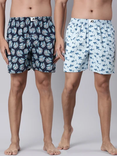 جوفن بوكسرات قطن نقي مطبوعة بجيوب جانبية للرجال - عبوة من