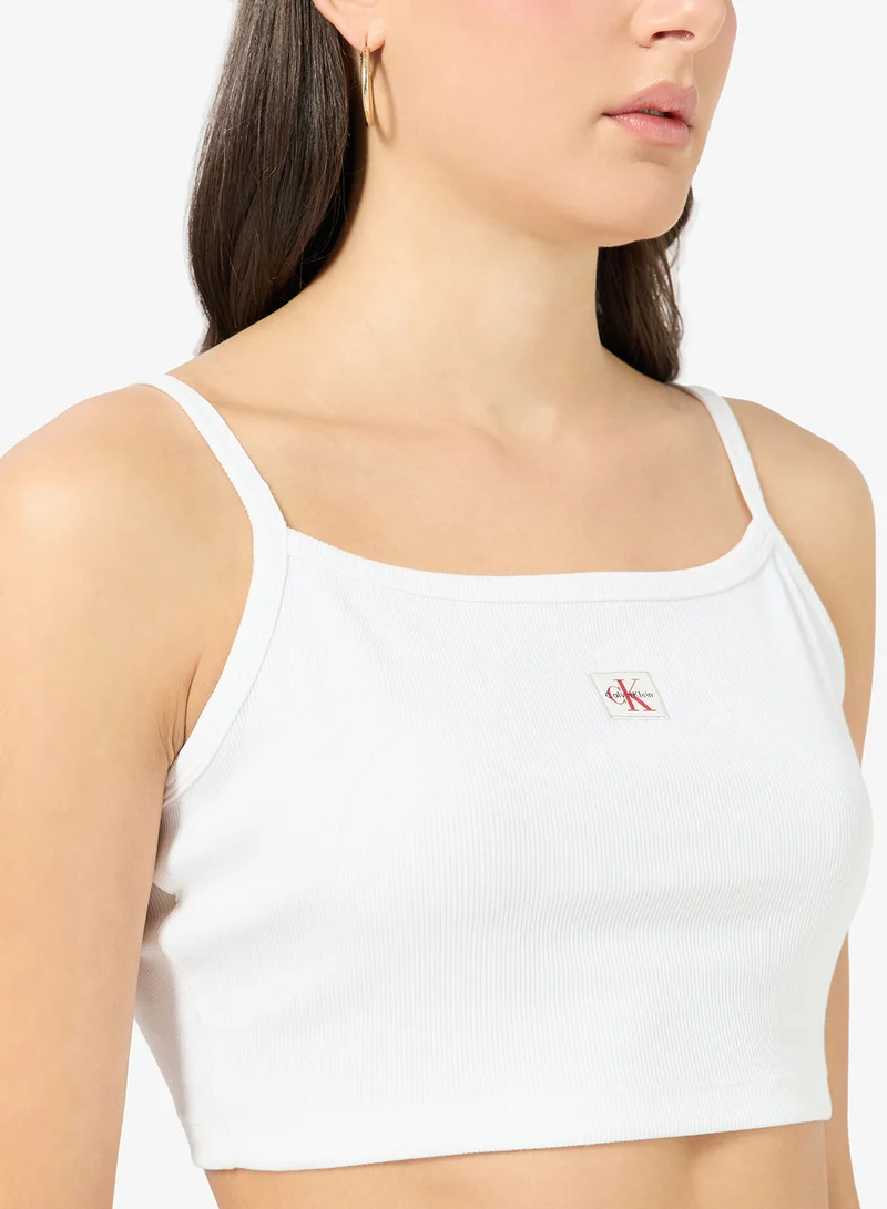 Calvin Klein Jeans  Casual Woven Label 2X2 Baby Rib Crop Top for Women | Best Price UAE