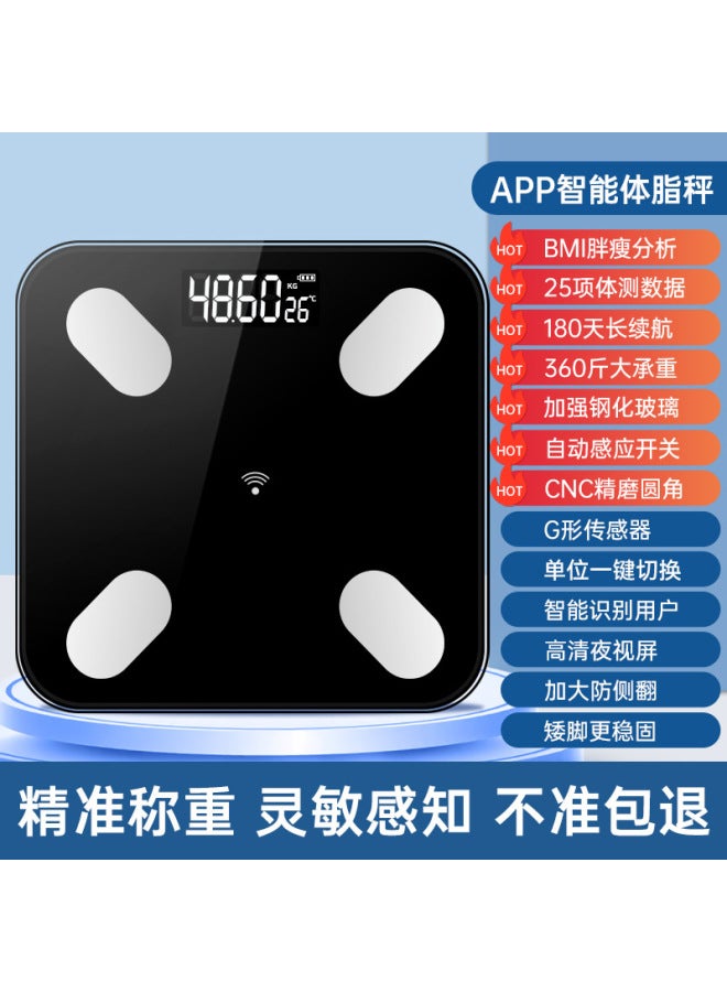 Tiansheng Premium Black Rechargeable Smart Body Fat Scale with Mint Health App Connectivity, Accurate Weight and Fat Measurement - Image 1