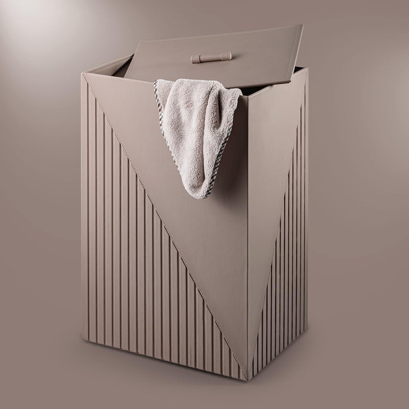 SPREAD SPAIN SPREAD SPAIN Elegant Fluted Laundry Hamper For Home Taupe Modern Multipurpose Clothes Storage Laundry Basket For Bedroom Freestanding Toy Basket Clothes Bin With Lid  - Image 5