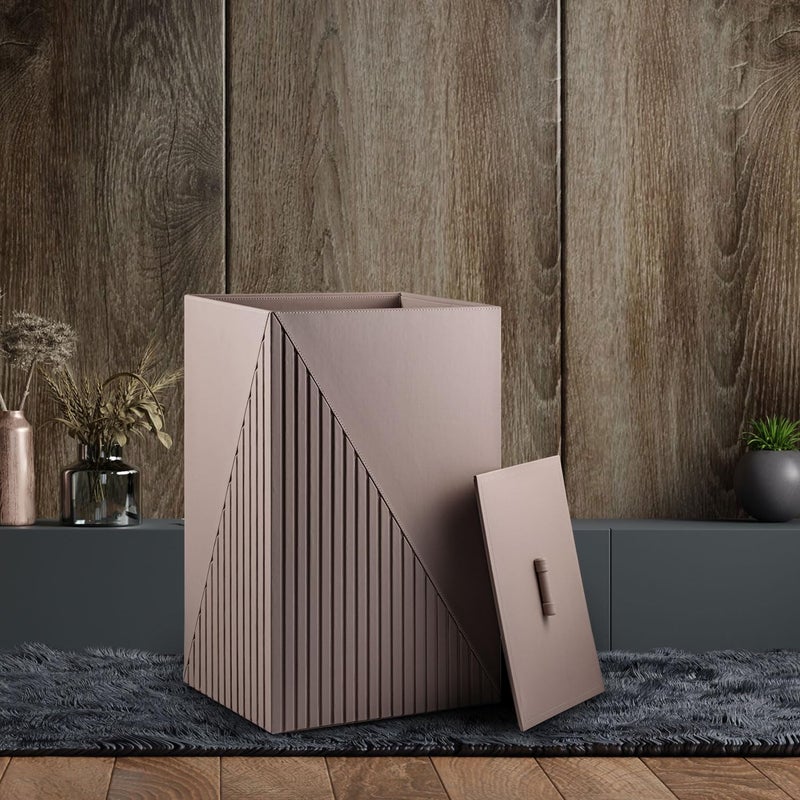 SPREAD SPAIN SPREAD SPAIN Elegant Fluted Laundry Hamper For Home Taupe Modern Multipurpose Clothes Storage Laundry Basket For Bedroom Freestanding Toy Basket Clothes Bin With Lid  - Image 2