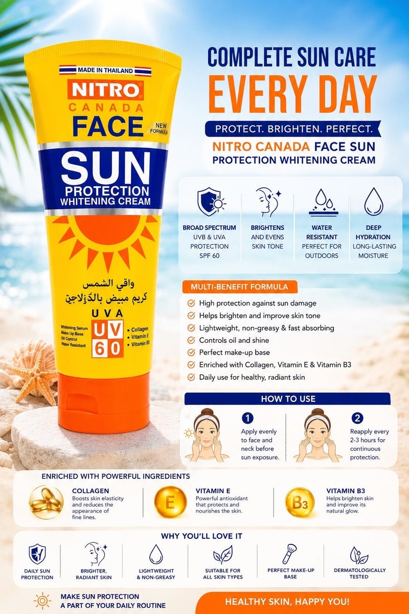 NITRO CANADA Face Sun Protection Whitening Cream With Collagen UVA 60- 170G - Image 2