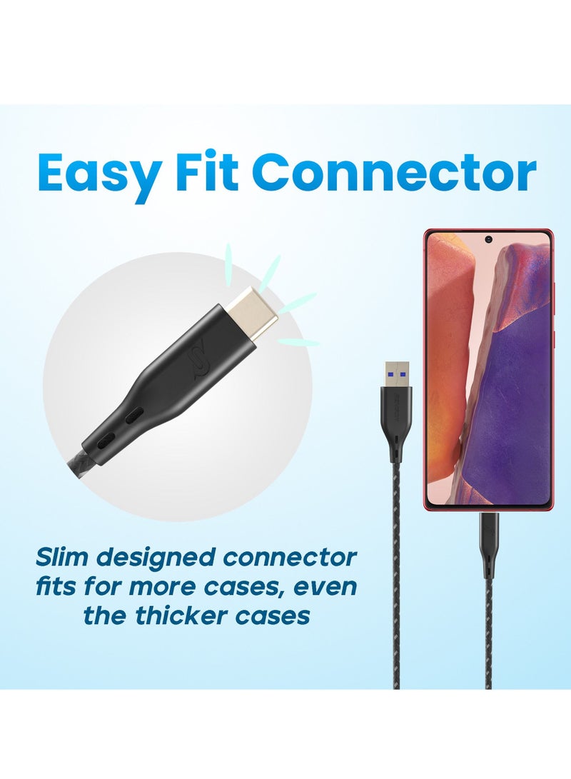 Remson USB-A to Type-C Remson Rapid-Link C Nylon Braided Cable Fast Charge & Data Sync 2 Meters Black - Image 3