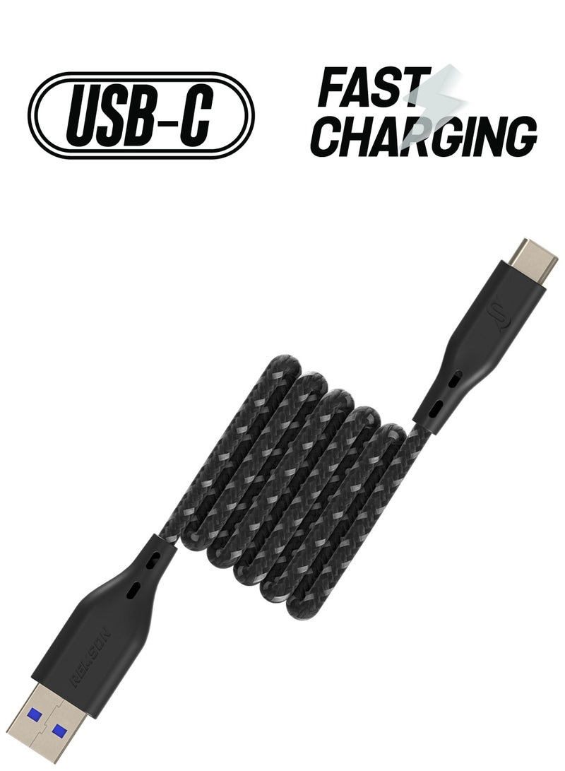 Remson USB-A to Type-C Remson Rapid-Link C Nylon Braided Cable Fast Charge & Data Sync 2 Meters Black - Image 1
