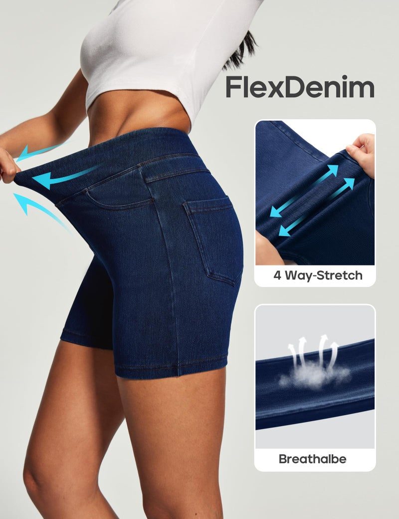Heathyoga Stretchy Jean Shorts Womens High Waisted Denim Shorts for Women with Pockets Pull On Jorts Casual Womens Shorts - Image 3