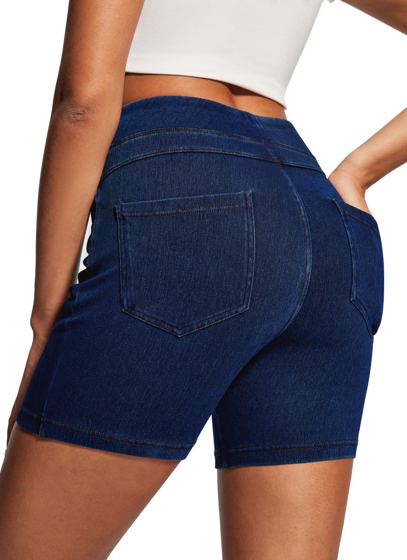 Heathyoga Stretchy Jean Shorts Womens High Waisted Denim Shorts for Women with Pockets Pull On Jorts Casual Womens Shorts - Image 1
