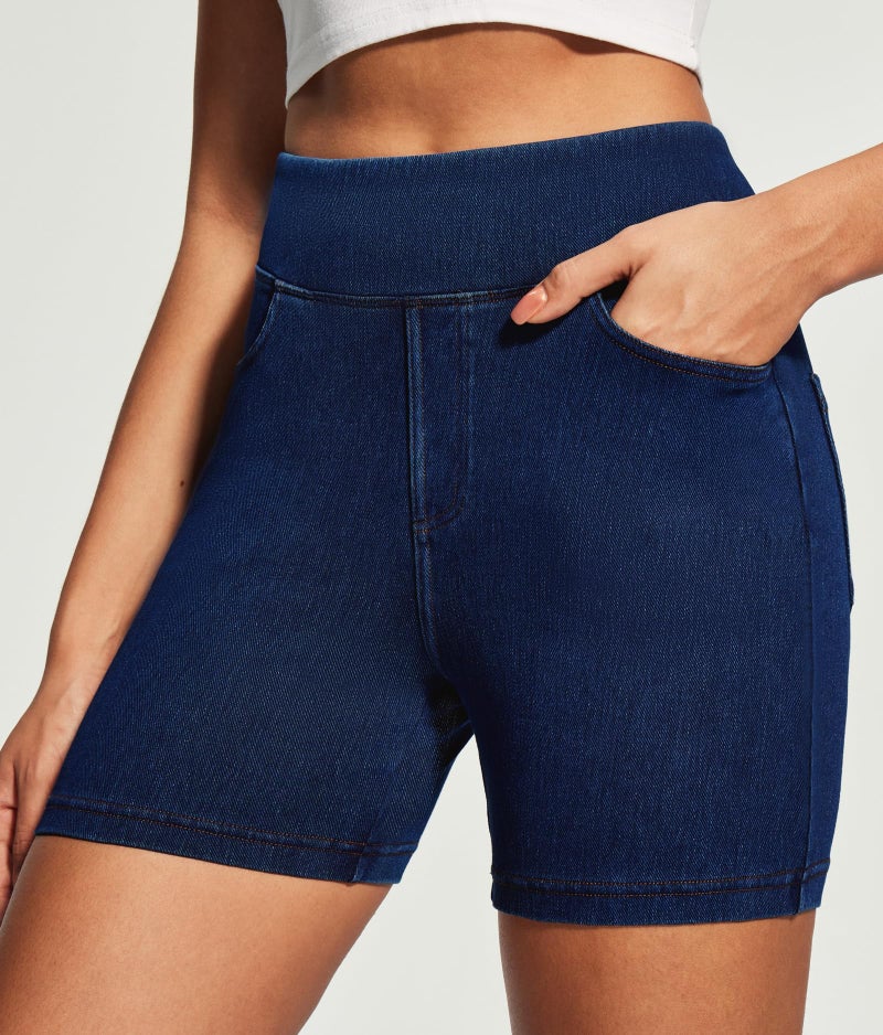 Heathyoga Stretchy Jean Shorts Womens High Waisted Denim Shorts for Women with Pockets Pull On Jorts Casual Womens Shorts - Image 2