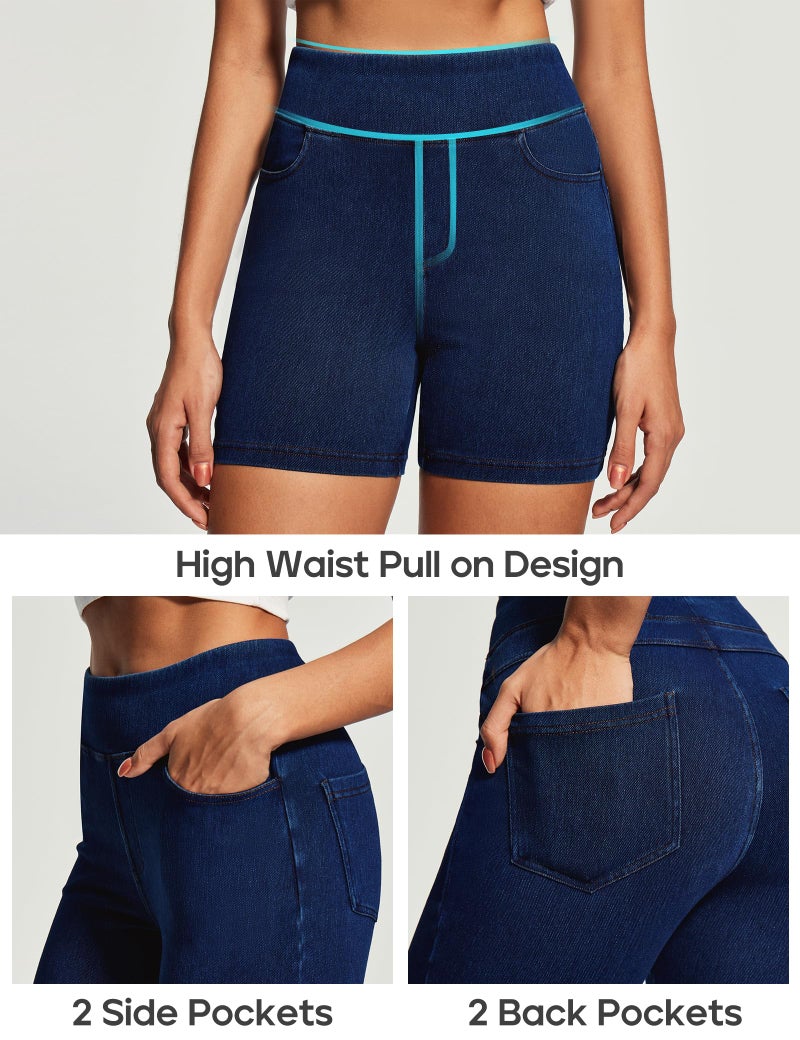 Heathyoga Stretchy Jean Shorts Womens High Waisted Denim Shorts for Women with Pockets Pull On Jorts Casual Womens Shorts - Image 4