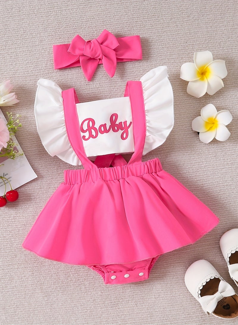 Baby Girl Dress - Ruffled Romper Dress with Puff Sleeves & Letter Print, Newborn Baby Dress, Baby Gift Set, Girl Dress, Frock for Girls, Soft Infant Outfit - 70cm (6-9M) - Image 1