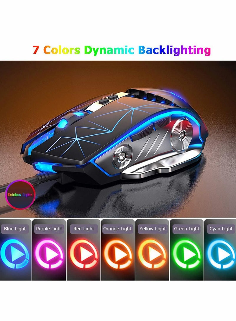 SYOSI Gaming Mouse USB Wired RGB Backlit Silent Click Gamer Mouse with 4 Adjustable DPI Up to 3200, Comfortable Grip Ergonomic Optical Gaming Mice for Laptop PC Gamer Computer  - Image 3