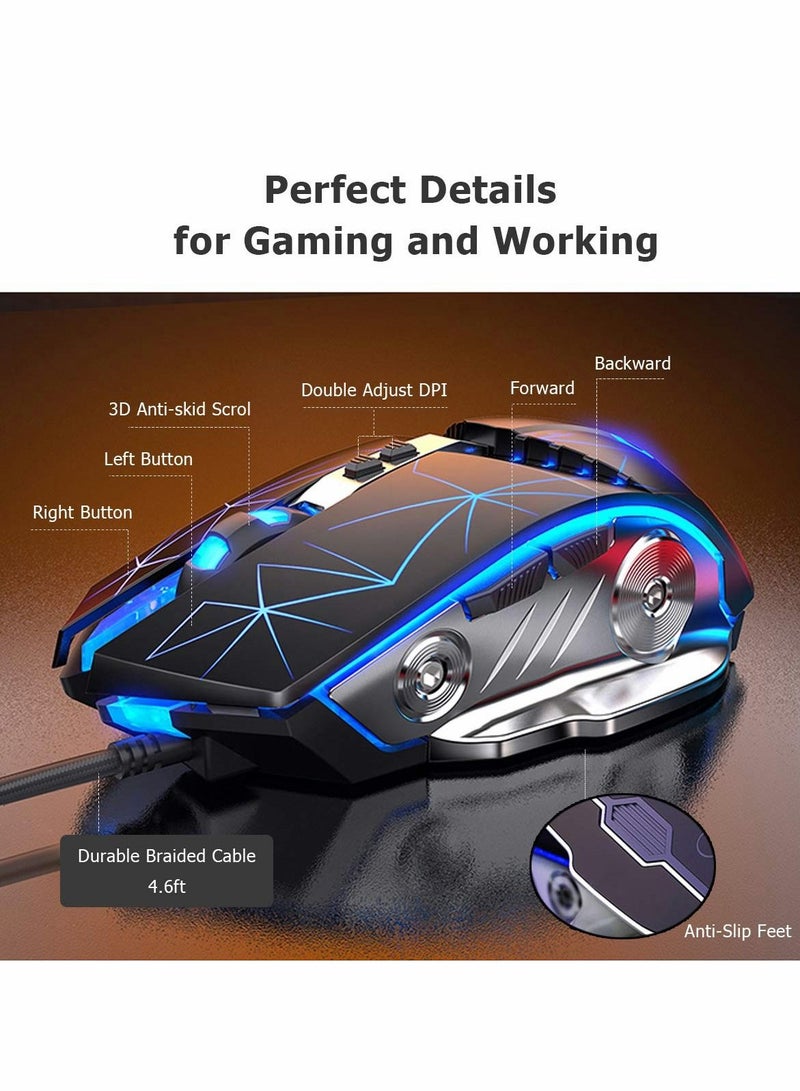 SYOSI Gaming Mouse USB Wired RGB Backlit Silent Click Gamer Mouse with 4 Adjustable DPI Up to 3200, Comfortable Grip Ergonomic Optical Gaming Mice for Laptop PC Gamer Computer  - Image 4