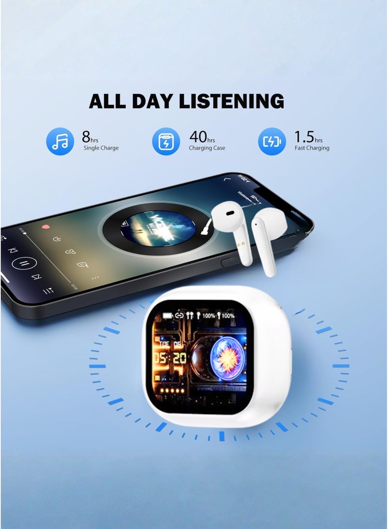 ويزمي سماعات أذن لاسلكية حقيقية WISME T18 - بلوتوث 5.3، صوت جهير عالي الدقة، تحكم باللمس، ميكروفون عازل للضوضاء، بطارية طويلة - متوافقة مع أجهزة Apple iPhone وSamsung وHuawei وXiaomi وOppo وVivo وRealme وجميع أجهزة Android | أبيض - Image 2