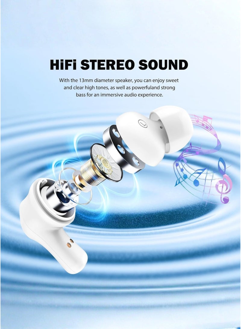 ويزمي سماعات أذن لاسلكية حقيقية WISME T18 - بلوتوث 5.3، صوت جهير عالي الدقة، تحكم باللمس، ميكروفون عازل للضوضاء، بطارية طويلة - متوافقة مع أجهزة Apple iPhone وSamsung وHuawei وXiaomi وOppo وVivo وRealme وجميع أجهزة Android | أبيض - Image 3