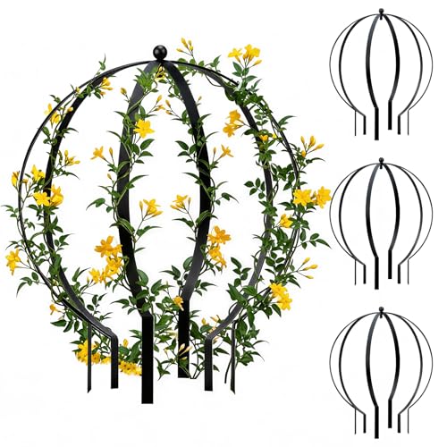 HEYTIMI 4 PCS Large Metal Round Trellis for Climbing Plants Heavy Duty Thick Rustproof Obelisk Garden Sphere Frame for Potted Roses Vines Outdoor Garden Decor Easy Assembly 185 x 15 - Image 1