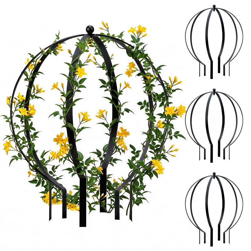 HEYTIMI 4 PCS Large Metal Round Trellis for Climbing Plants Heavy Duty Thick Rustproof Obelisk Garden Sphere Frame for Potted Roses Vines Outdoor Garden Decor Easy Assembly 185 x 15 - Image 2