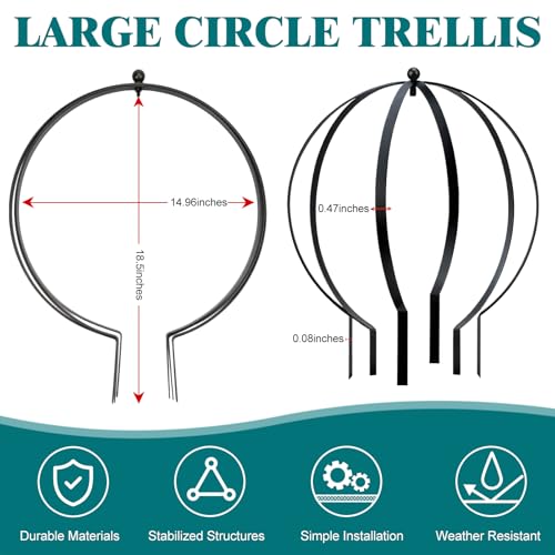 HEYTIMI 4 PCS Large Metal Round Trellis for Climbing Plants Heavy Duty Thick Rustproof Obelisk Garden Sphere Frame for Potted Roses Vines Outdoor Garden Decor Easy Assembly 185 x 15 - Image 3