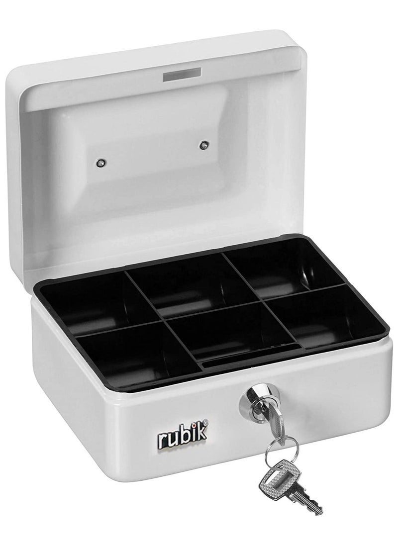 Rubik - Small Cash Box with Tray and Lock Durable Portable Steel Money Box (15x12x7.5cm White) - Image 1