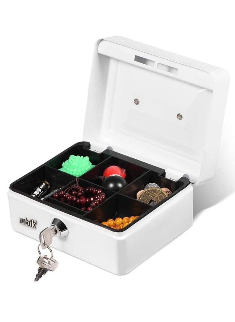 Rubik - Small Cash Box with Tray and Lock Durable Portable Steel Money Box (15x12x7.5cm White) - Image 1