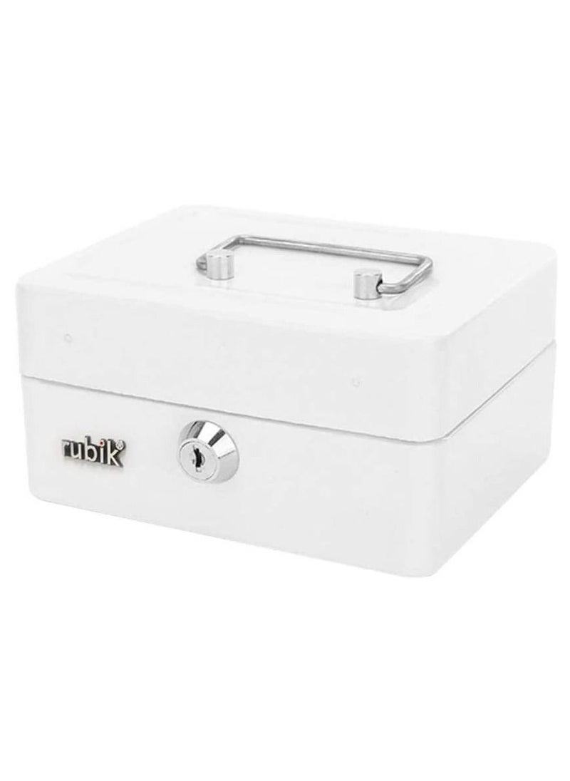 Rubik - Small Cash Box with Tray and Lock Durable Portable Steel Money Box (15x12x7.5cm White) - Image 1