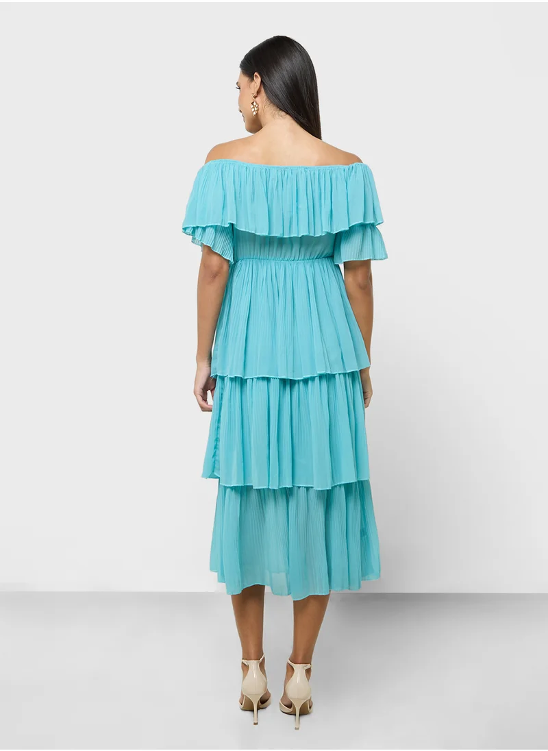 ELLA Off Shoulder Pleated Dress