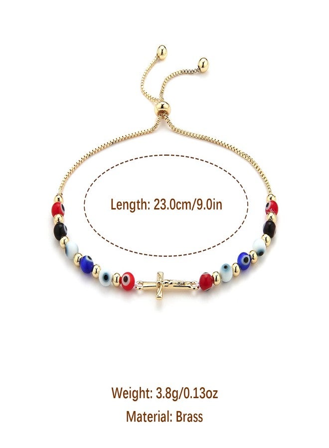 HZMAN Evil Eye Bracelet for Women Men 14K Gold Plated Jesus Crucifix Cross Retro Evil Eye Beads Luck Protection Stretch Bracelet Jewelry Gift - Image 5