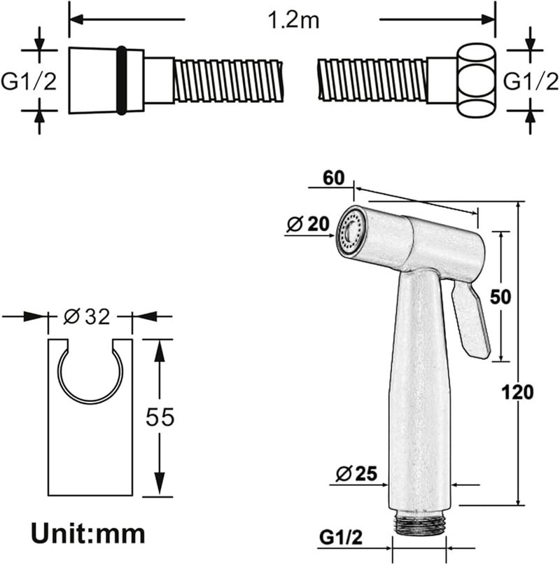 بخاخ محمول لتنظيف المرحاض وحوض الاستحمام مع خرطوم وخطاف دش النوع 2 - Image 3