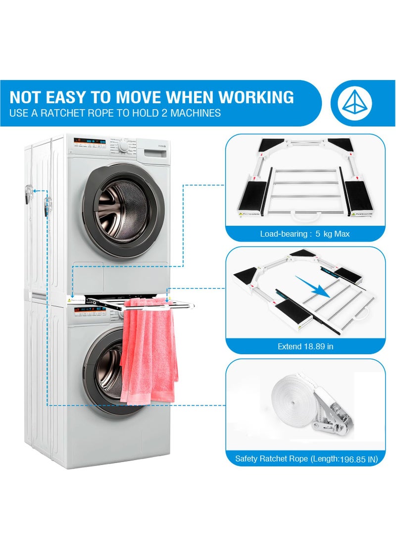 XiuWoo 29 inch Stacking Kit for Washer and Dryer, Universal Washer and Dryer Stacking Kit with Pull Out Drying Rack, Door Prop, Adjustable 29/28/27/26/25/24 inch Stacking Kit with Ratchet Strap - Image 3