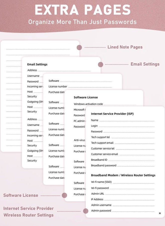 WEMATE Spiral Password Book with Alphabetic Tabs, Small Password Book for Seniors, Internet Password Notebook Hardcover Password Manager Journal Logbook A6 - 10.5 x 14.8 cm (Rose Gold) - Image 3